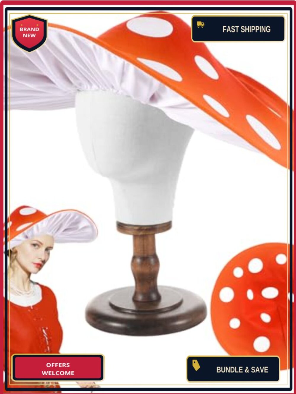 Oversized Mushroom Hat Costume Cosplay Felt Polka Dot Adult